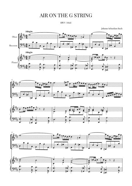 Bach: Air on the G String for Oboe, Bassoon and Piano (arr. Cadenza Editions)