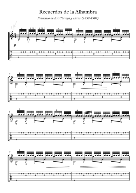 Recuerdos de la Alhambra (arr. PianoSheetNow)