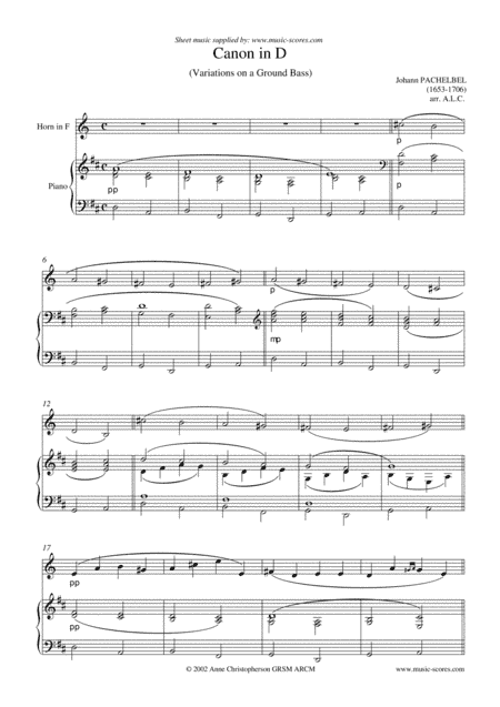 Pachelbel's Canon - French Horn and Piano (arr. Anne L Christopherson)