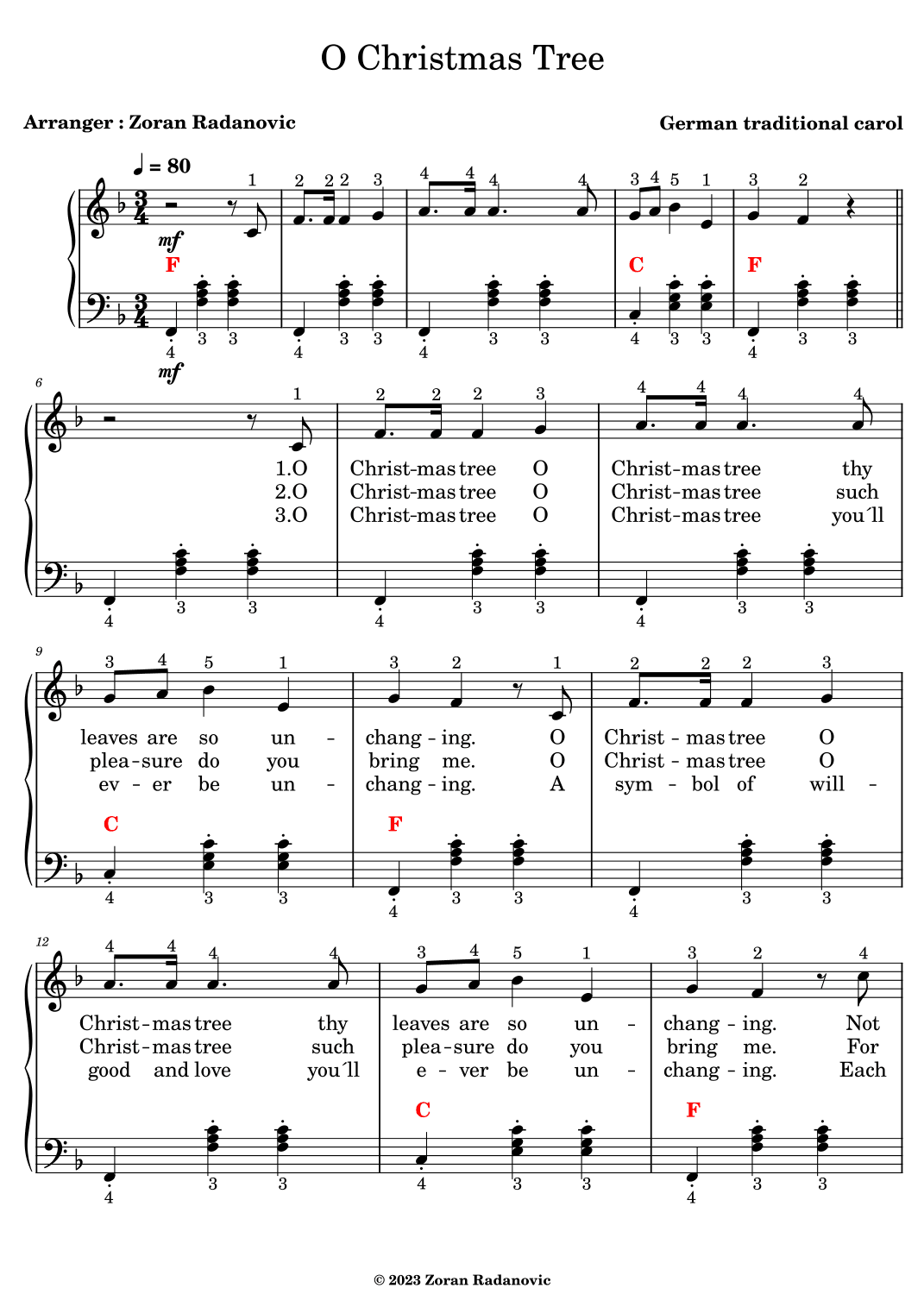 O Christmas tree - for accordion beginner + english lyrics (arr. Zoran Radanovic)