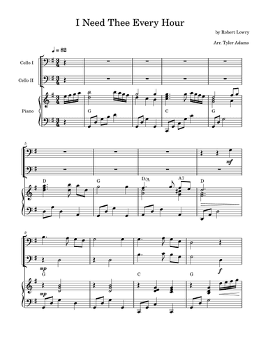 I Need Thee Every Hour (Cello Duet and Piano) (arr. Tyler Adams)
