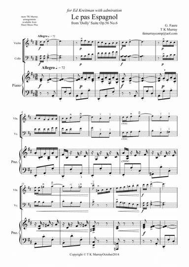 Faure - 'Le pas espagnol' - Piano Trio, Violin, Cello & Piano (arr. Tim TK Murray)