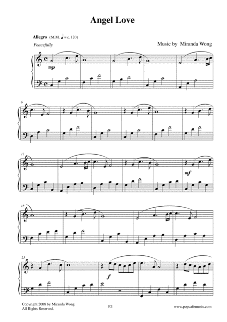 Angel Love - Romantic Easy Piano Solo in C Key