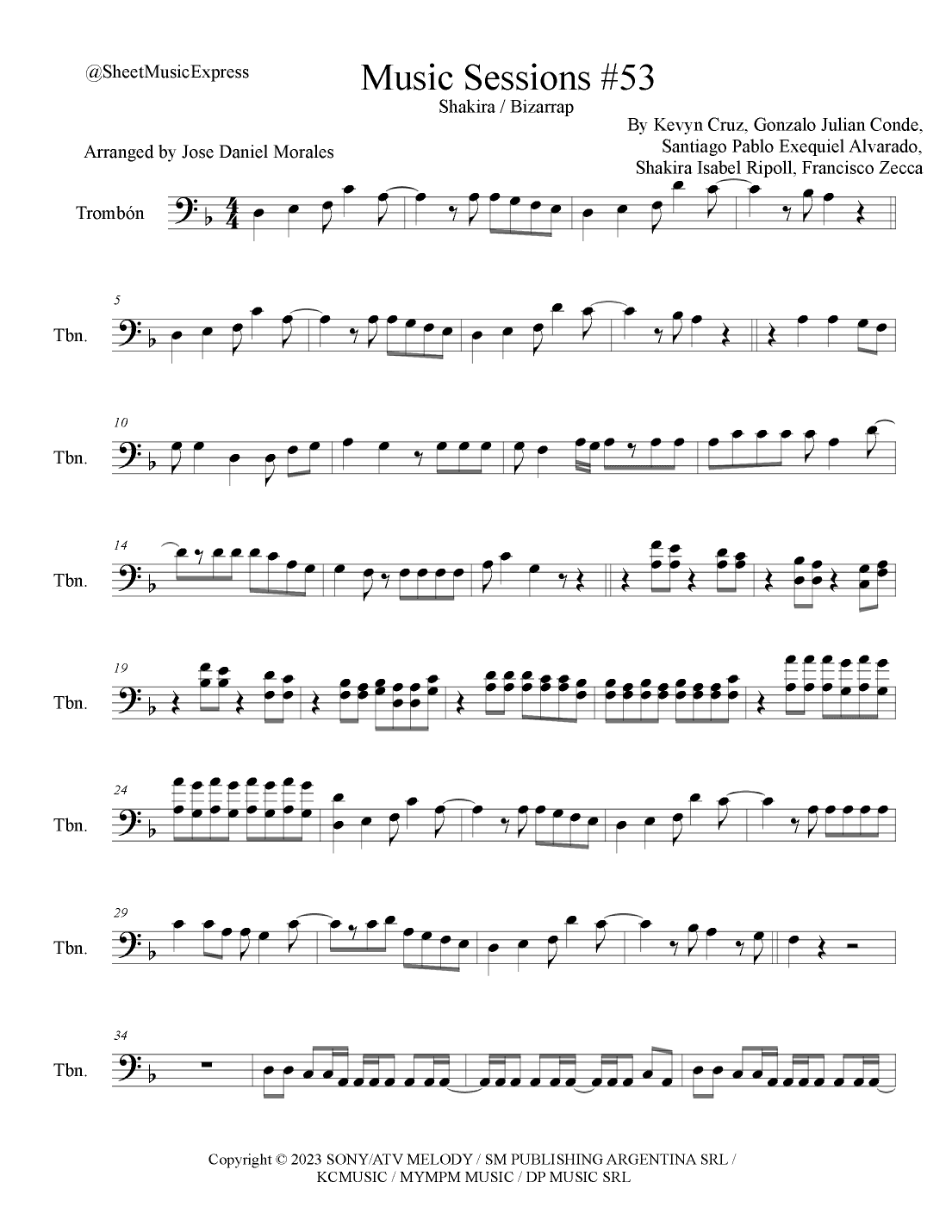 Shakira: Bzrp Music Sessions Vol. 53 (arr. Sheet Music Express)