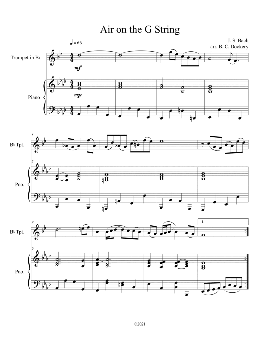 Air on the G String for Solo Trumpet and Piano (arr. B. C. Dockery)