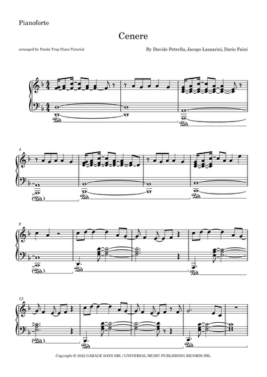 Cenere (arr. Panda Trap Piano Tutorial)