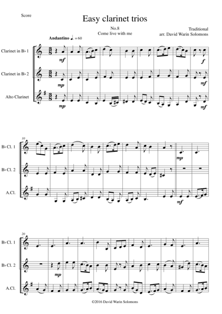Come live with me for clarinet trio (2 B flats and 1 Alto) (arr. David Warin Solomons)