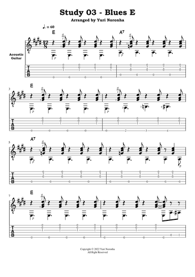 Blues E - Study 03 for Acoustic Guitar (Fingerstyle)