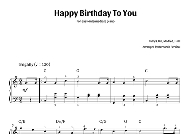 Happy Birthday To You (easy-intermediate piano – C major) (arr. Bernardo Pereira)
