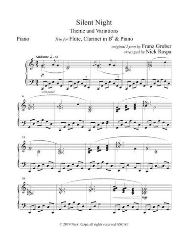 Silent Night - variations (Trio for Flute, Clarinet & Piano) Piano part (arr. Nick Raspa)