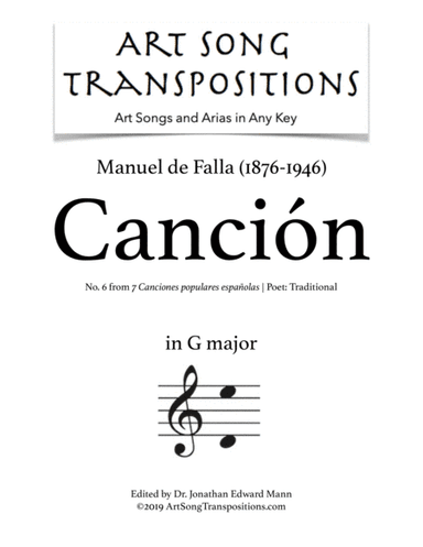 DE FALLA: Canción (transposed to G major) (arr. ArtSongTranspositions.com)