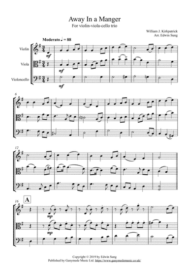 Away In A Manger for string trio (Violin-viola-cello incl. part scores) (arr. Edwin Sung)