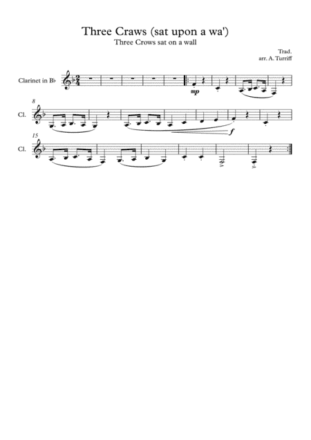 Three Craws (sat upon a wa') - Clarinet (solo part) (arr. A. Turriff)