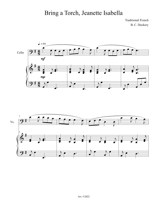 Bring a Torch, Jeanette Isabella (Cello Solo with Piano Accompaniment) (arr. B. C. Dockery)