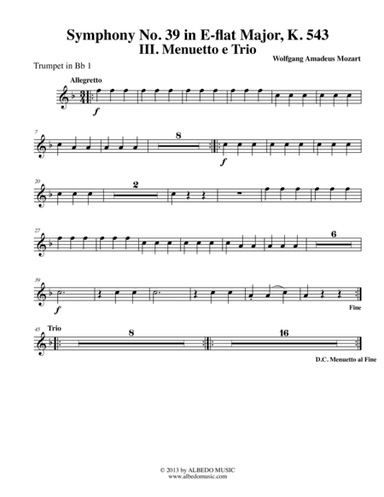Mozart Symphony No. 39, Movement III - Trumpet in Bb 1 (Transposed Part), K. 543 (arr. Doug Clyde)