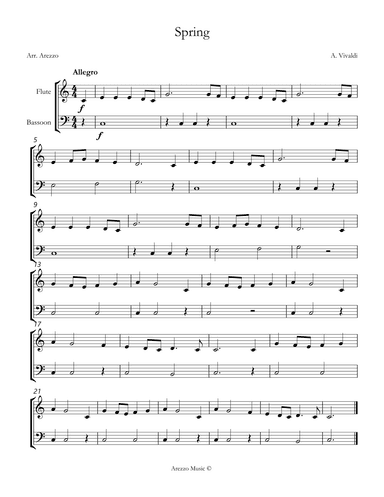 vivaldi spring easy Flute and Bassoon sheet music (arr. Arezzo Music)