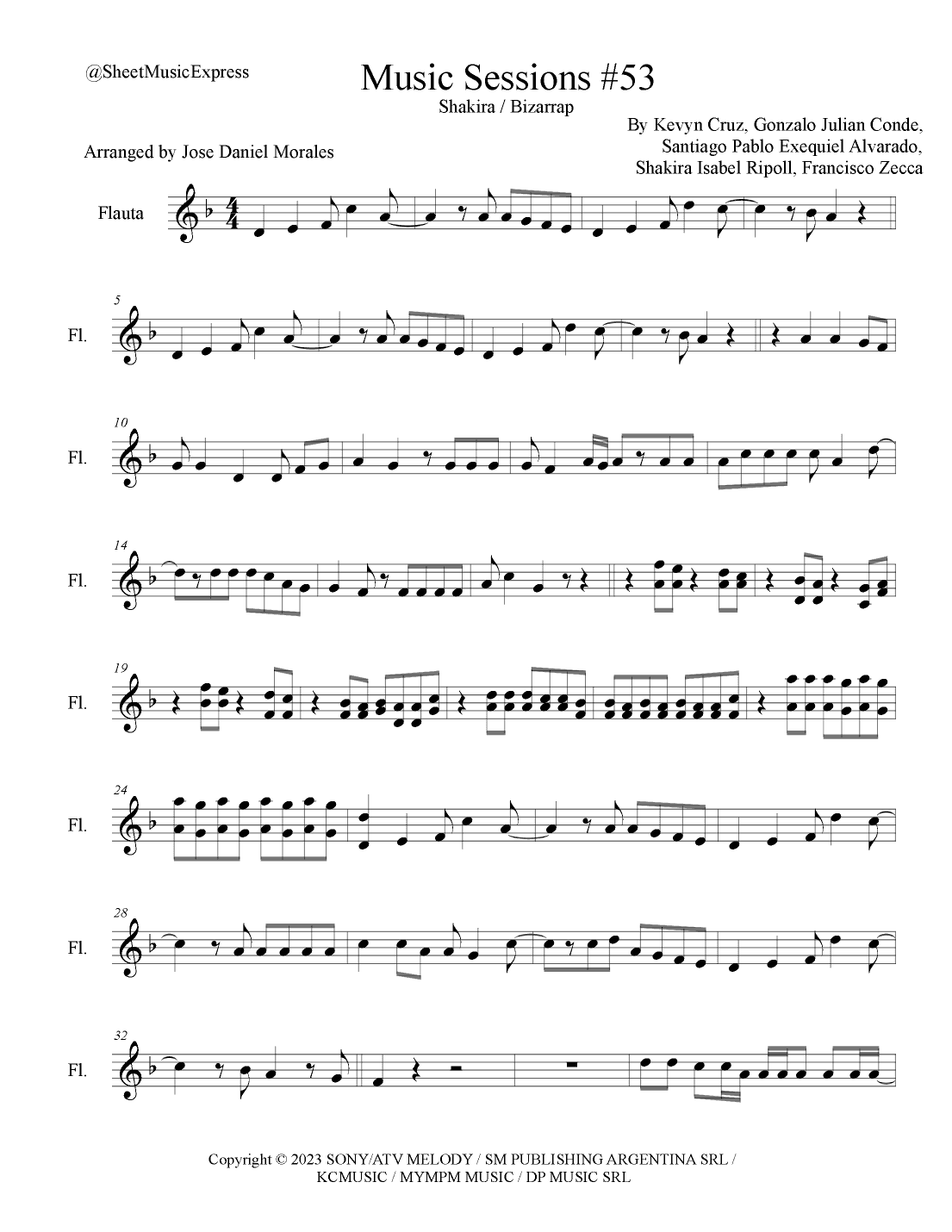Shakira: Bzrp Music Sessions Vol. 53 (arr. Sheet Music Express)