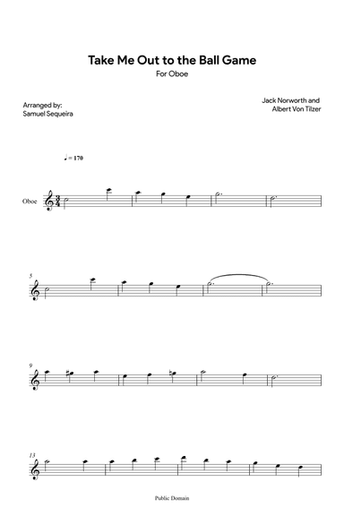 Take me out to the Ball Game - for Oboe (arr. Samuel Sequeira)