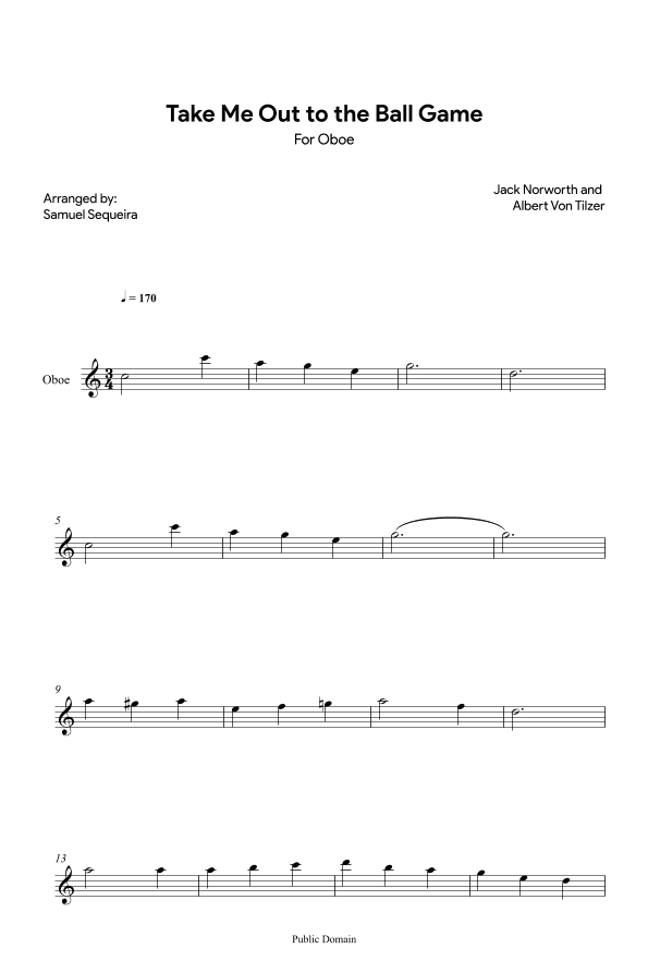 Take me out to the Ball Game - for Oboe (arr. Samuel Sequeira)