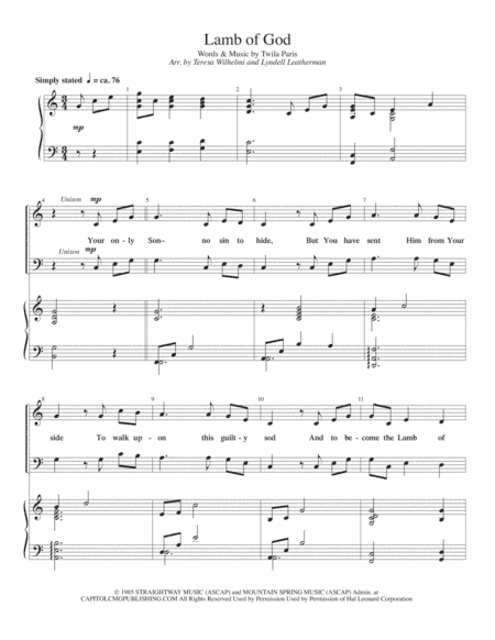Lamb Of God (arr. Teresa Wilhelmi and Lyndell Leatherman)