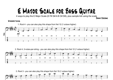 E Major Scale for Bass Guitar (4 Ways to Play)
