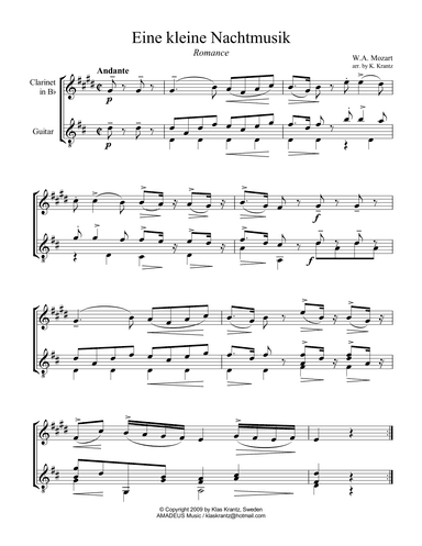Romance from Eine kleine Nachtmusik for clarinet in Bb and guitar (arr. K. Krantz)