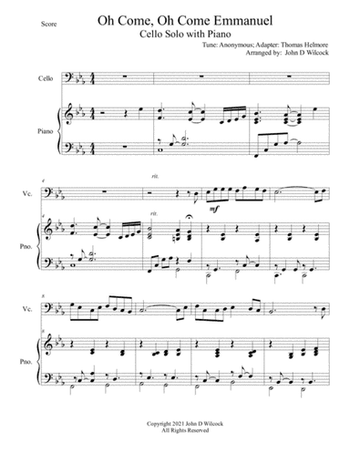 Oh Come, Oh Come Emmanuel - Cello Solo with Piano (arr. John D Wilcock)