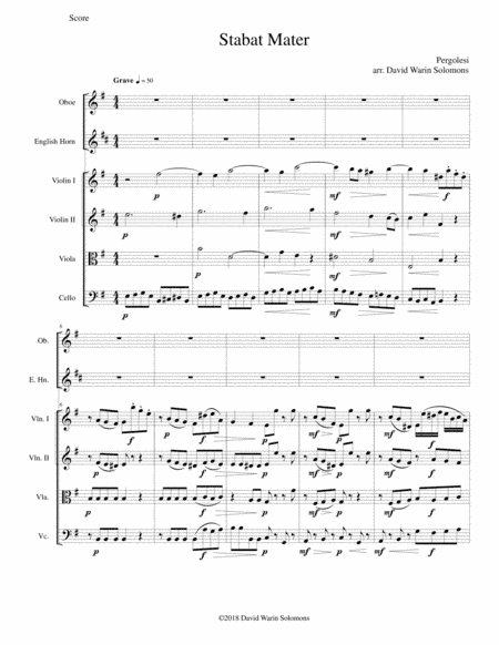 Stabat Mater for oboe, cor anglais and string quartet (arr. David Warin Solomons)