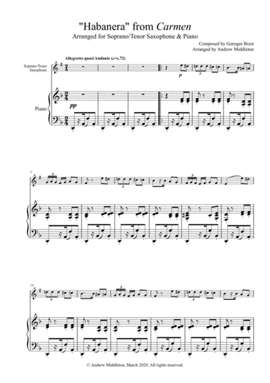 Habanera from Carmen arranged for Soprano Saxophone and Piano (arr. Andrew Middleton)