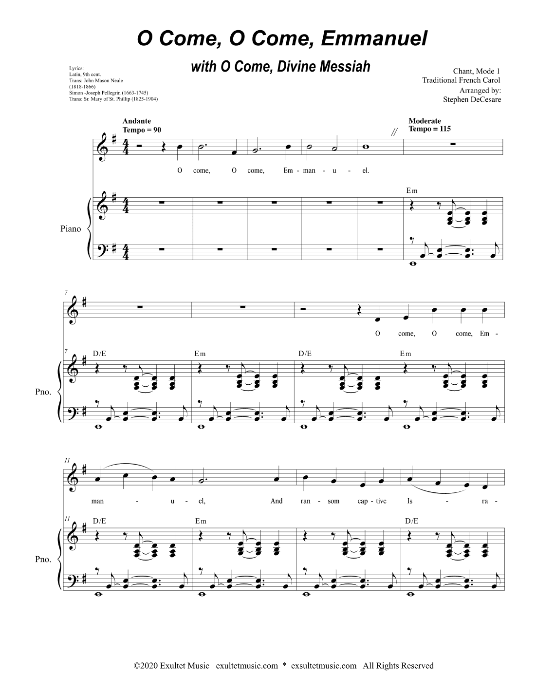 O Come, O Come, Emmanuel (with "O Come, Divine Messiah") (Unison choir) (arr. Stephen DeCesare)