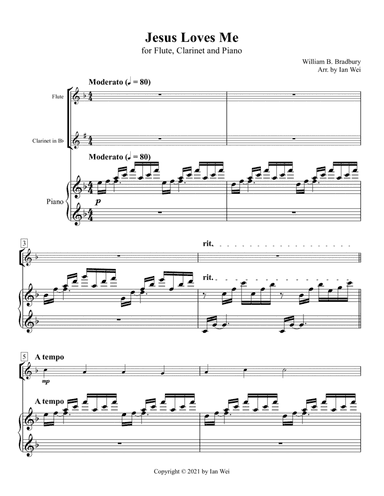 Jesus Loves Me for Flute, Clarinet and Piano (arr. Ian Wei)