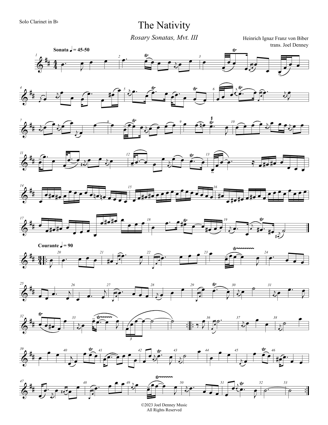 The Nativity - Mvt. III from Rosary Sonatas, trans. for solo clarinet (arr. Joel Denney)