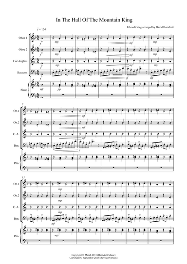 In the Hall of the Mountain King for Double Reed Quartet (arr. David Burndrett)