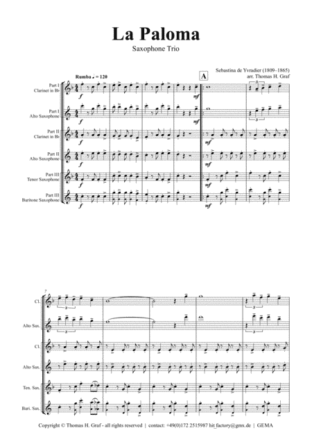 La Paloma - Spanish Habanera - Saxophone Trio (arr. Thomas H. Graf)