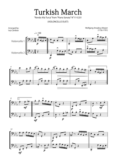 "Turkish March" (Alla Turca) - CELLO DUET (arr. Iury Cardoso)