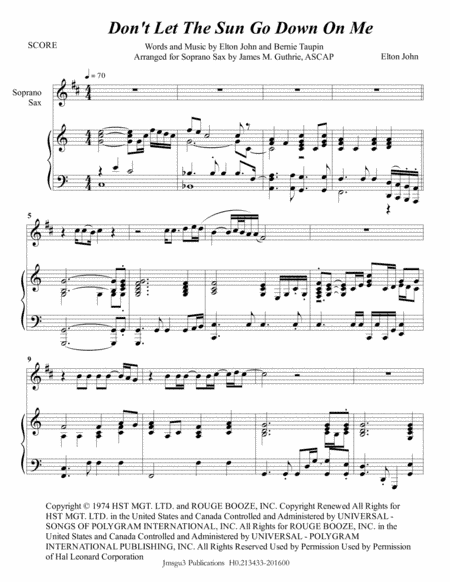 Don't Let The Sun Go Down On Me (arr. James M. Guthrie, ASCAP)