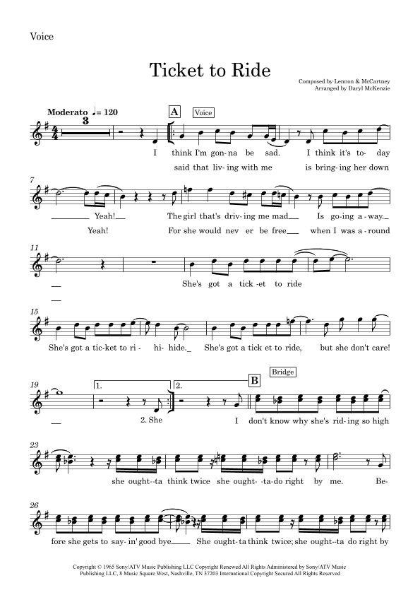 Ticket To Ride (arr. Daryl McKenzie)