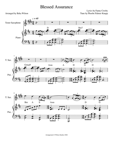 Blessed Assurance--tenor sax solo (arr. Beka Wilson)