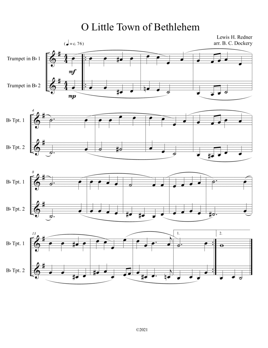 O Little Town of Bethlehem (Trumpet Duet) (arr. B. C. Dockery)