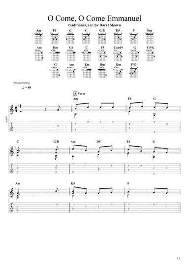 O Come, O Come Emmanuel, for solo fingerstyle guitara (arr. Daryl Shawn)
