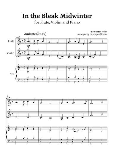 In the Bleak Midwinter (Flute, Violin and Piano) - Beginner Level (arr. Henrique Oliveira)