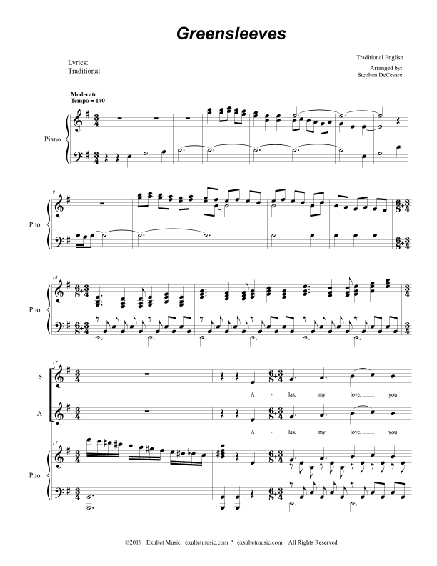 Greensleeves (for SAB) (arr. Stephen DeCesare)