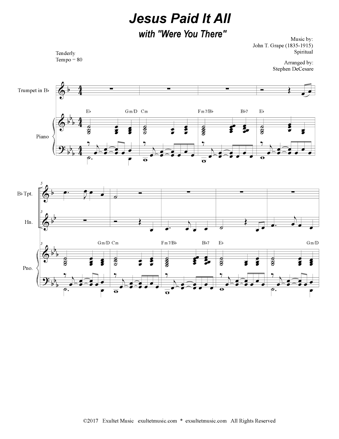 Jesus Paid It All (with "Were You There") (Duet for Bb-Trumpet & French Horn) (arr. Stephen DeCesare)