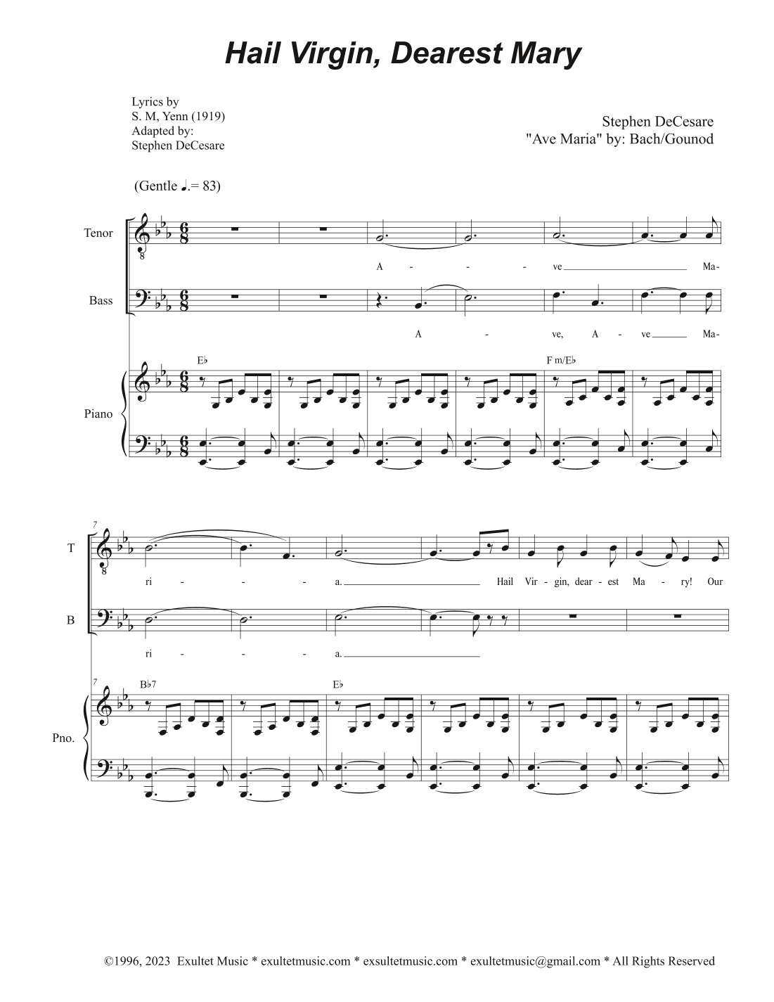 Hail Virgin, Dearest Mary (Duet for Tenor and Bass solo)