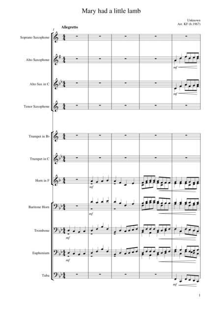 Mary had a little lamb (arr. K F Ackerman)