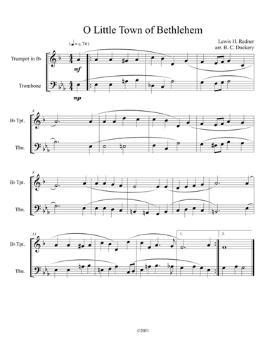 O Little Town of Bethlehem (Trumpet and Trombone Duet) (arr. B. C. Dockery)
