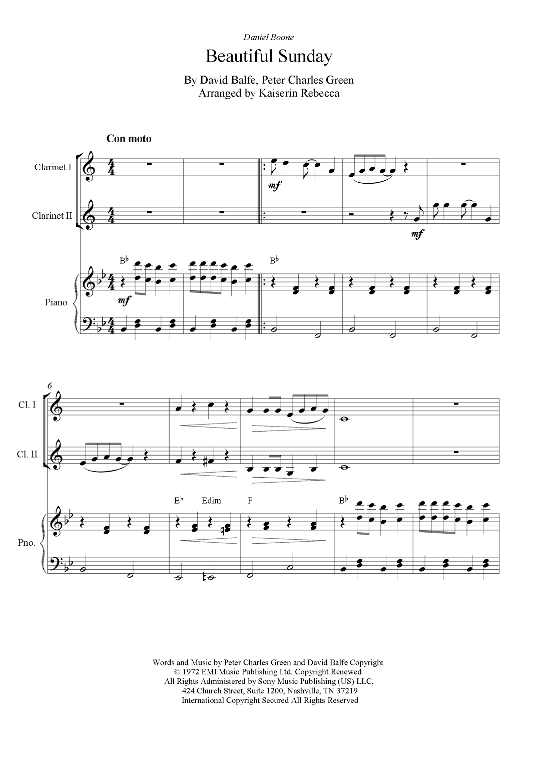 Beautiful Sunday (arr. Kaiserin Rebecca)
