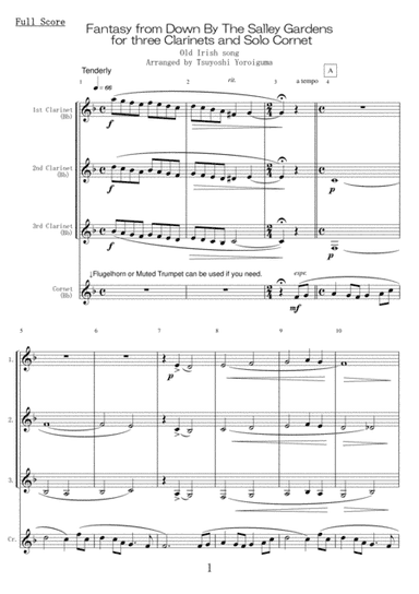Fantasy from Down By The Salley Gardens for three Clarinets and Solo Cornet (arr. Tsuyoshi Yoroiguma)