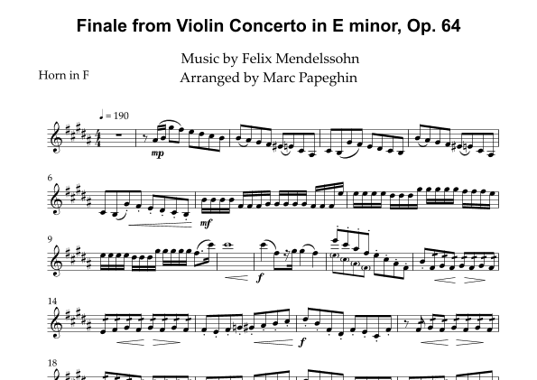 Finale from Violin Concerto in E minor, Op. 64 (arr. Marc Papeghin)