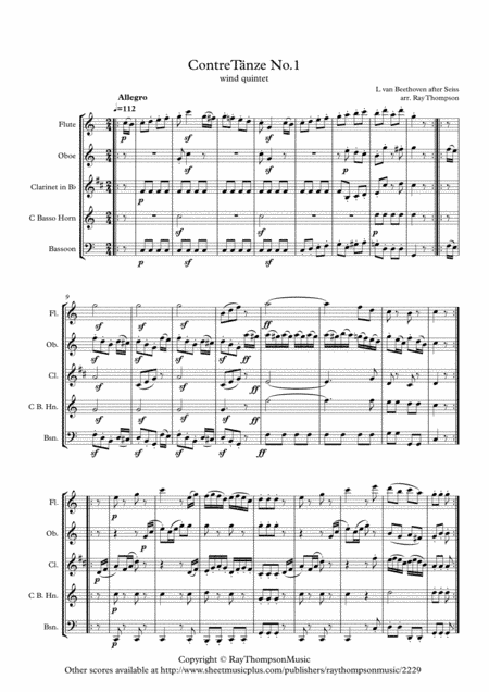 Beethoven (as adapted Seiss): Contre-Tanze (Country Dance) No.1 - wind quintet (arr. Ray Thompson)